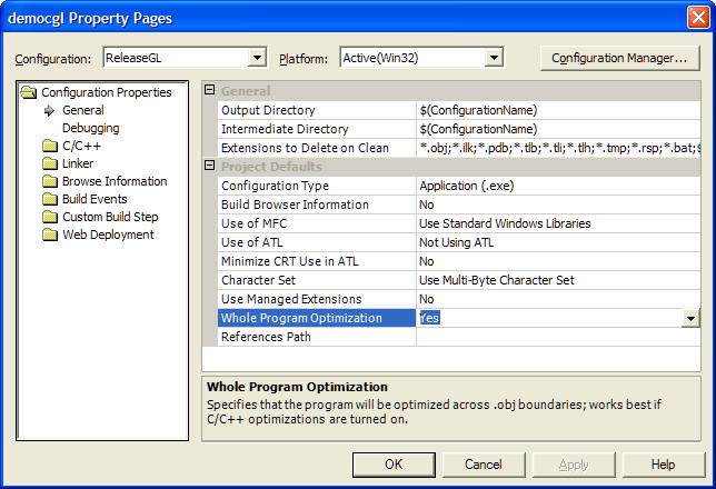 Activation de l'option Whole Program Optimisation